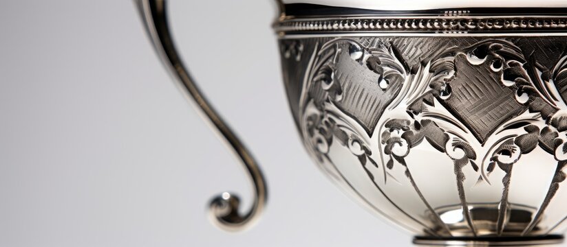 Silver cup with handle on table