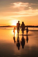 Cercles muraux Coucher de soleil sur la plage cropped shot of a beautiful family walking along the beach at sunset