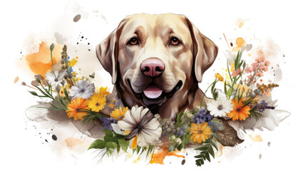 Watercolor Painting of Labrador Retriever on isolated Transparent background. PNG Format