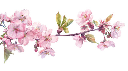 Watercolor Painting of Cherry Blossoms on isolated Transparent background. PNG Format