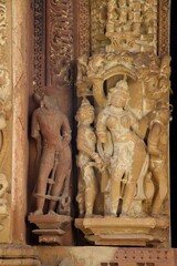 Ancient stone carvings at UNESCO World Heritage site, Khajuraho temples, Madhya Pradesh, India.