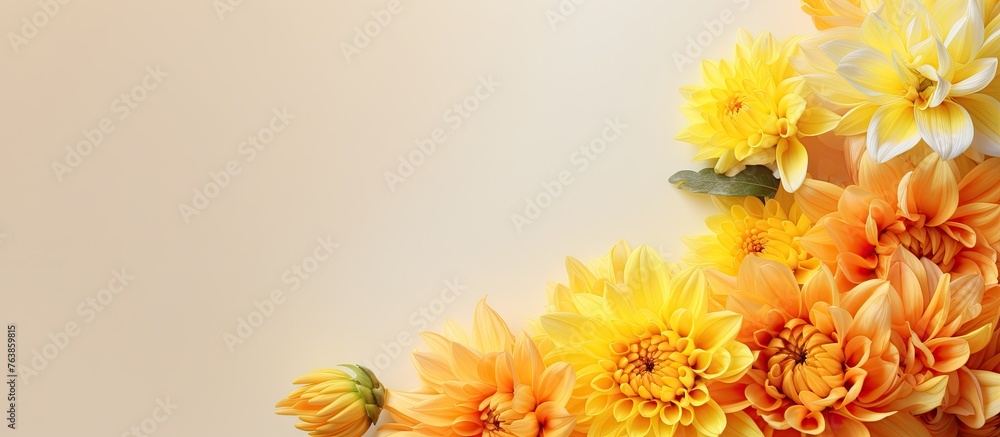 Canvas Prints Yellow and orange flowers on white surface