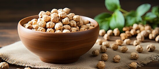 Wooden bowl filled with chickpeas and makhana superfood