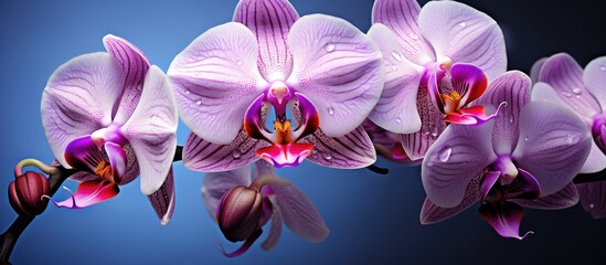 Purple orchids with blue backdrop