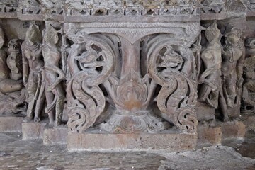 Ancient stone carvings at UNESCO World Heritage site, Khajuraho temples, Madhya Pradesh, India.