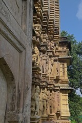 Ancient stone carvings at UNESCO World Heritage site, Khajuraho temples, Madhya Pradesh, India.