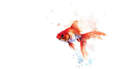 Watercolor Painting of Goldfish on isolated white background. PNG Format