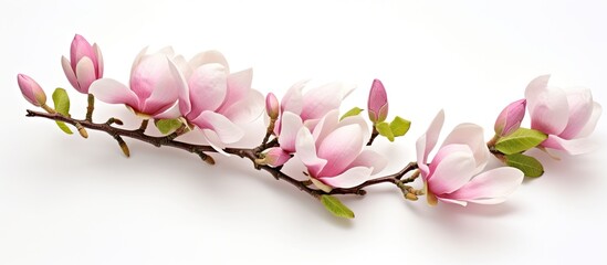 Fototapeta na wymiar Branch of pink flowers on a magnolia spring flower