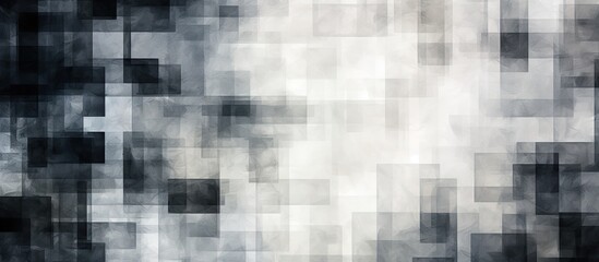 Monochrome photography of a cityscape with a grey abstract background featuring squares and a cross. Tints and shades add depth, while the symmetrical pattern creates a striking visual effect - obrazy, fototapety, plakaty