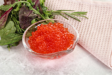 Red caviar in the bowl