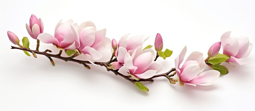 Branch of pink flowers on a magnolia spring flower