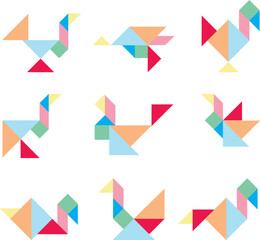 Tangram puzzle. set of tangram animal bird and fish for kids  vector set