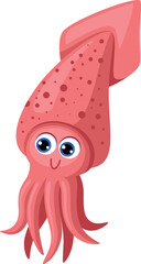 Red squid cartoon character. Marine baby animal