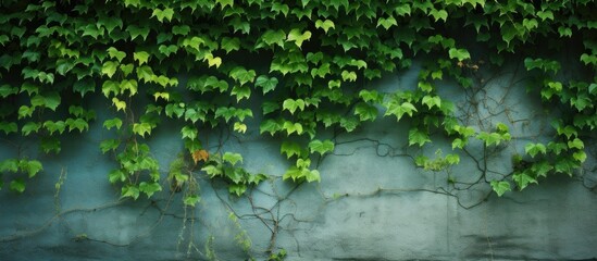 Green leaves close-up on a wall with ivy growth on a commercial building