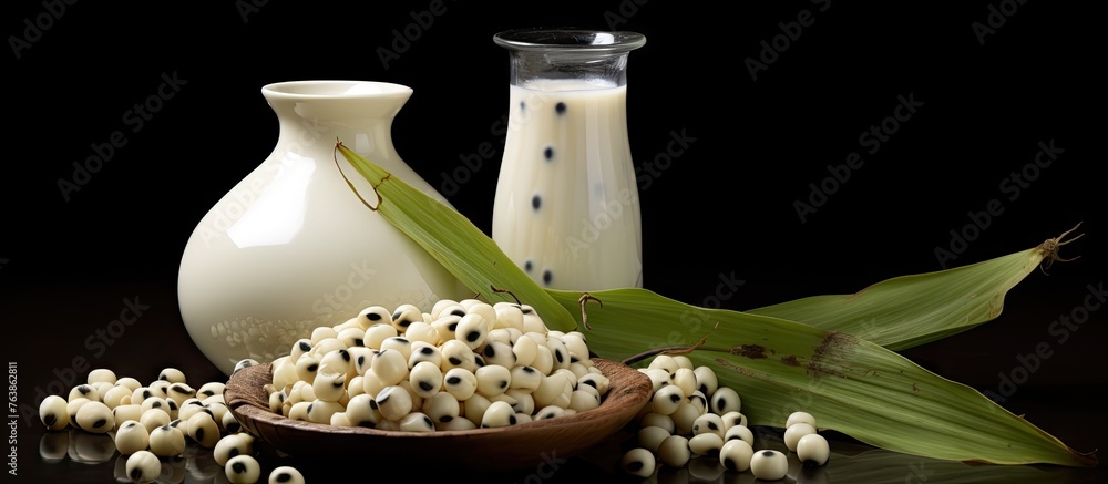 Sticker Glass of milk and bowl of cereals