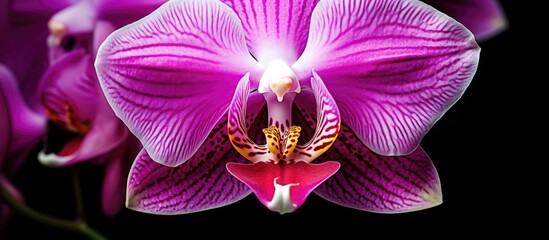 Purple orchid with a vibrant red center and yellow stamen