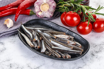 Pickled anchovy in the plate