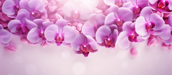 Fototapeta na wymiar Bright sunlight illuminating purple orchid flowers