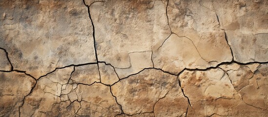 A close-up of a weathered wall with numerous cracks