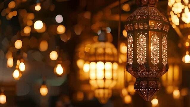 A detailed shot of intricate lantern decorations representing light and hope that adorn homes and streets during the festivities of Eid alAdha.