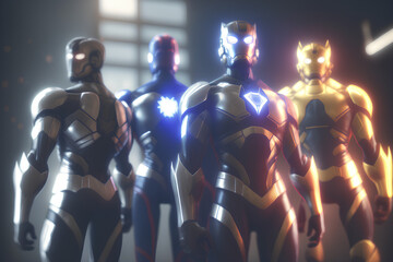 Fototapeta na wymiar Four superheroes in full suit