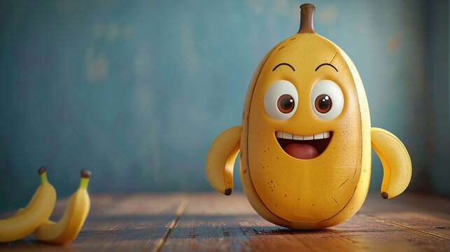 Naklejki 3d rendering a character cute cartoon yellow banana.