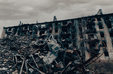 destroyed and burned houses in the city Russia Ukraine war