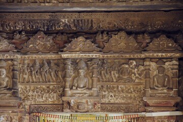 Ancient stone carvings at UNESCO World Heritage site, Khajuraho temples, Madhya Pradesh, India.
