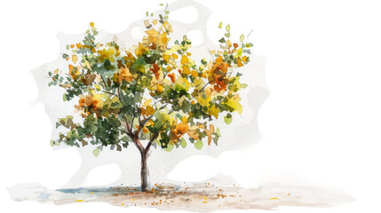 Isolated Watercolor Pear Tree on isolated Transparent background. PNG Format
