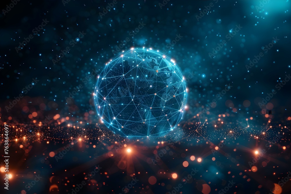 Aufkleber global network connectivity: a digital globe with interconnected nodes. concept technology, global c