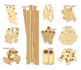various types of pasta illustration set
