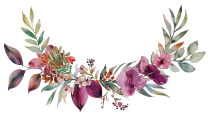 Fotobehang Vibrant Tropical Floral Wreath in Watercolor on isolated Transparent background. PNG Format © Happymoon