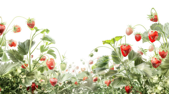 Strawberry Fields in Watercolor on isolated Transparent background. PNG Format