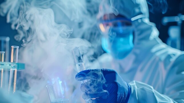 Scientist working with chemicals in laboratory, science research and development concept