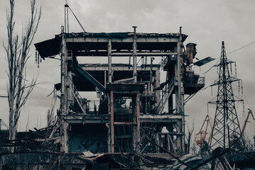 destroyed buildings of the workshop of the Azovstal plant in Mariupol Ukraine