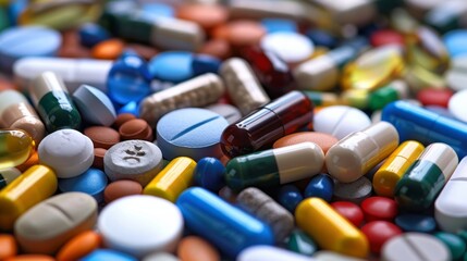 Heap of colorful pills, tablets and capsules