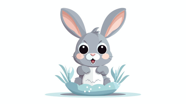 Easter cute bunny hugging an Easter egg. Bunny ears