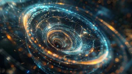 Foto op Canvas 4D Space-Time Visualization: Cosmic Clockwork, Galaxies, Nebulae, Glowing Time Flow Threads, Hyperrealistic Art © JoelyTee