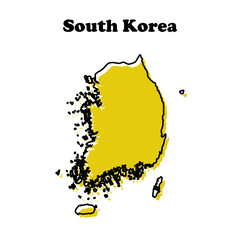 Stylized simple yellow outline map of South Korea