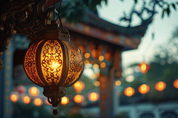 Evening Glow Through Carved Lantern