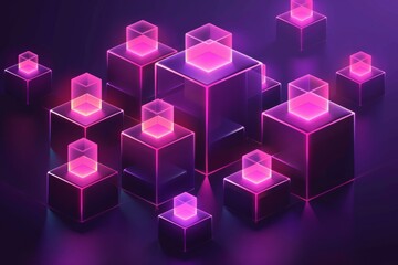 A series of cubes in a purple background. futuristic technology background