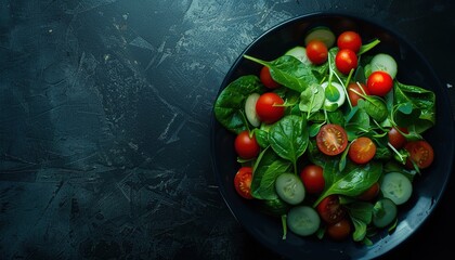 Fresh vegetable salad in black bowl - healthy eating concept