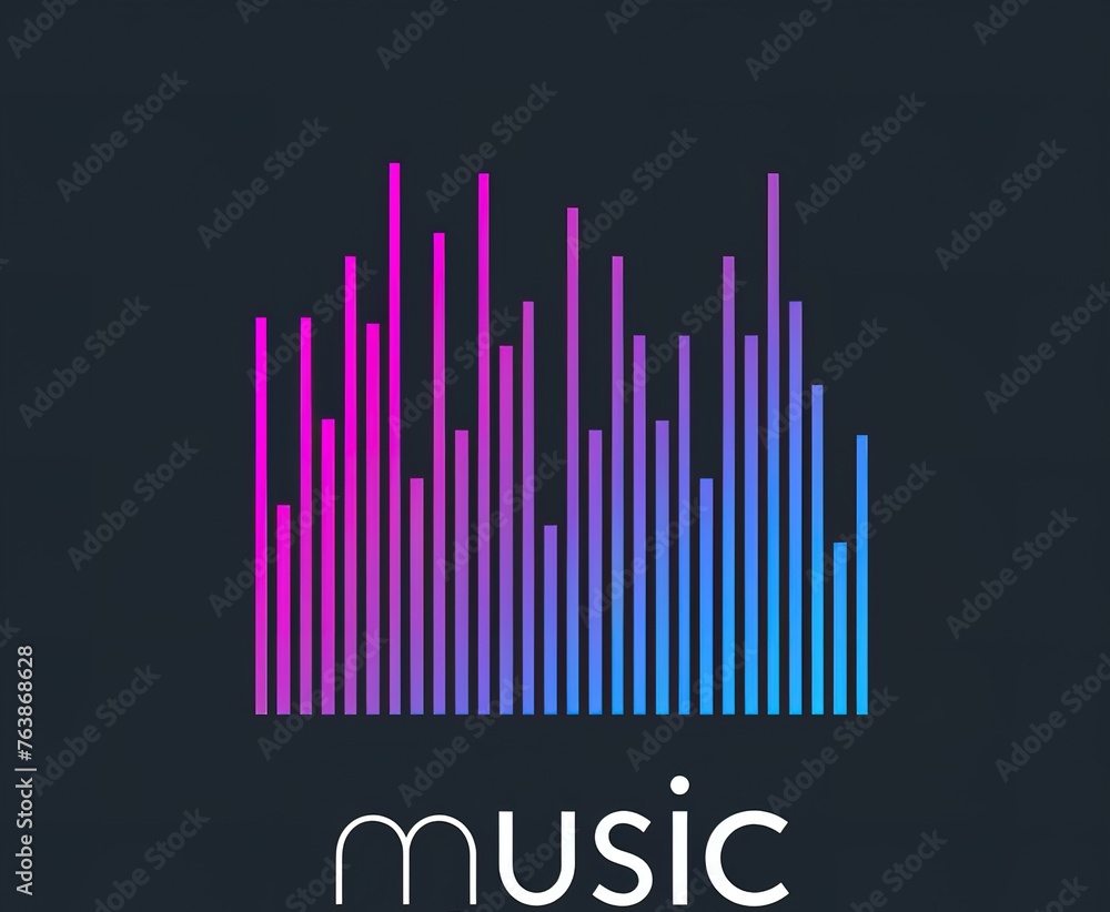 Poster abstract music concept with colorful gradient stripes and notes on a dark background, ideal for digi