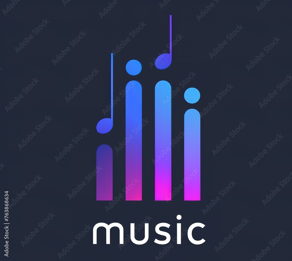 Poster Abstract music concept with colorful gradient stripes and notes on a dark background, ideal for digital media and print