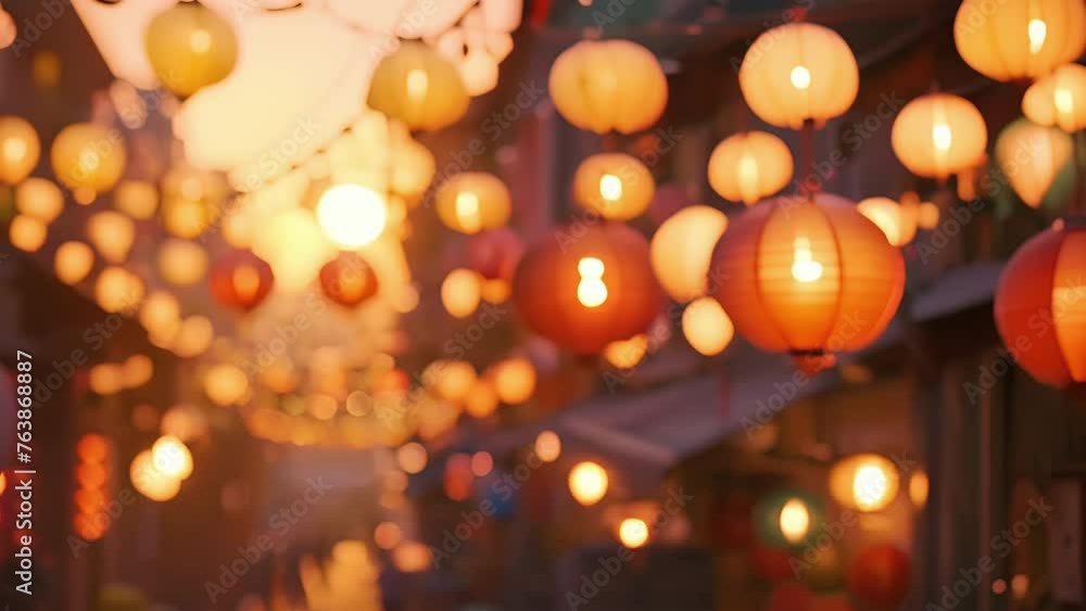Poster as the sun begins to set strings of colourful lanterns are lit transforming the oncequiet market int
