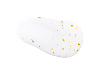 serum gel essence texture with gold closeup on white background