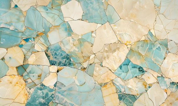 Abstract beige turquoise marbled stone, marble mosaic tile wallpaper texture, Generative AI