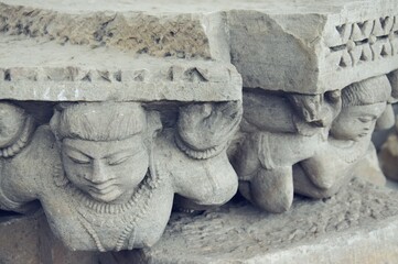 Ancient stone carvings at UNESCO World Heritage site, Khajuraho temples, Madhya Pradesh, India.