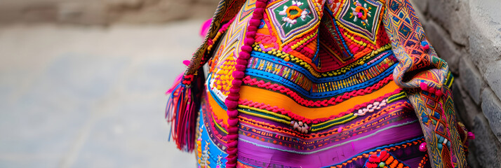Colorful Handwoven Traditional Jholla Bag Showcasing Rich, Ethnic Patterns and Designs
