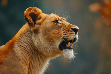 Powerful Lioness Displaying Roar in Profile - obrazy, fototapety, plakaty